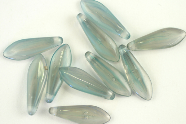 10pc 5X16mm HURRICANE GLASS SEA OF TRANQUILITY BLUE GREEN DAGGER CZECH GLASS BEADS CZ127-10
